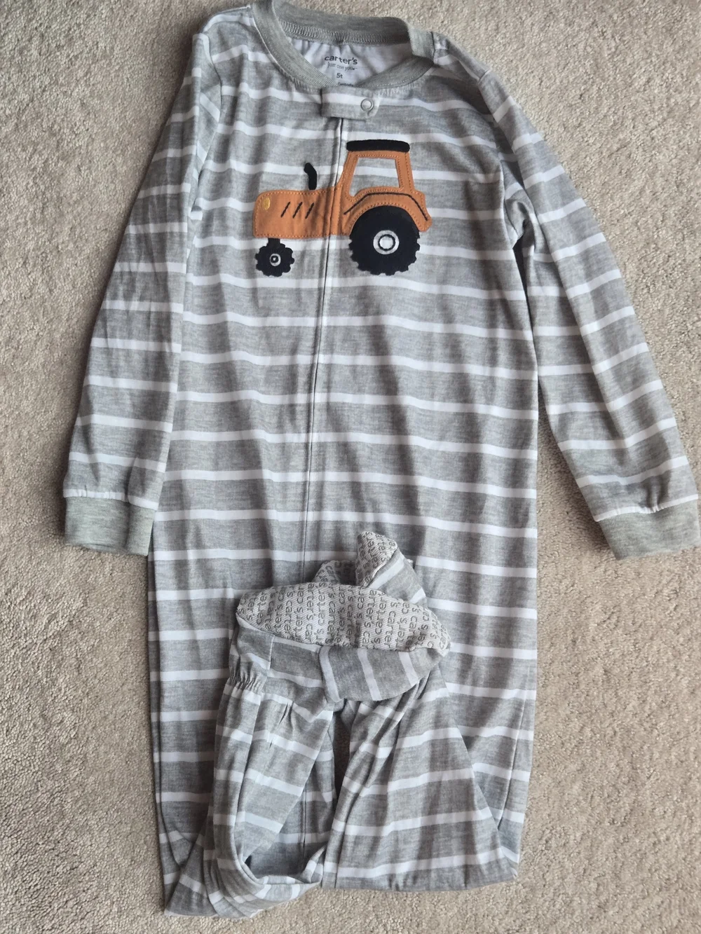 Carter's Gray Striped Kids Pajamas with Orange Tractor
